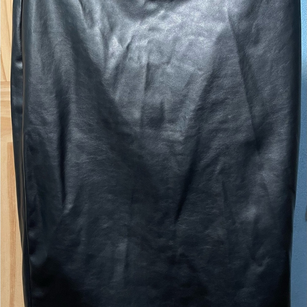 New York & Company Black Leather Midi Skirt